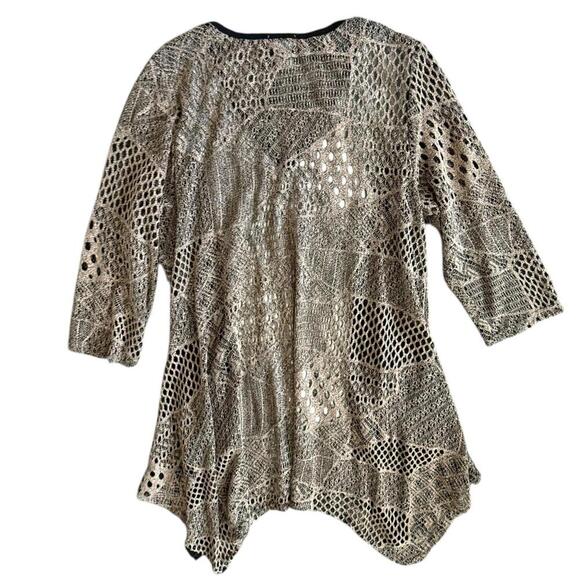 Simply Aster Mixed Animal Print Mesh Patchwork Cardigan Top M Boho Chic - Picture 2 of 5